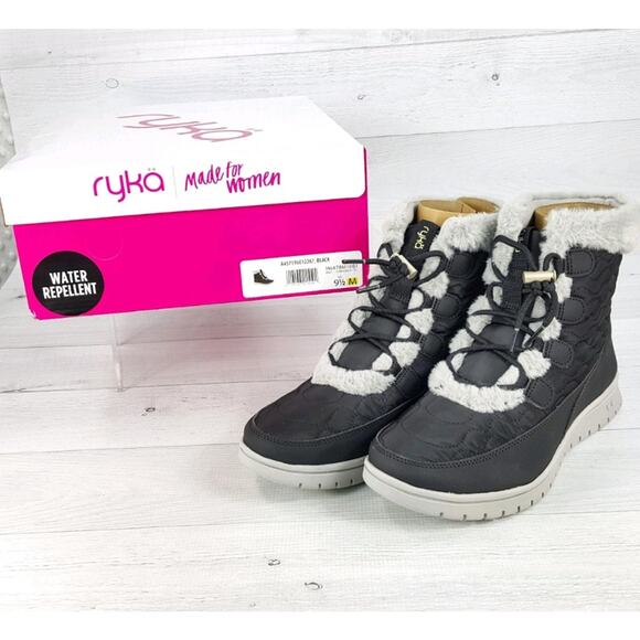 Ryka Womens Black Snow Bound Water Repellent Faux Fur Winter Boots Lace sz 8 NEW - Picture 3 of 8